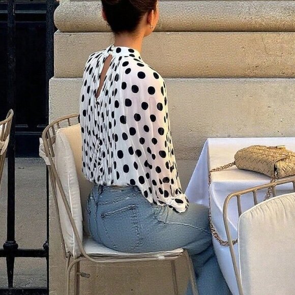 Multicolor Casual Women's Elegant Polka Dot Pattern Bowknot blouse - Picture 5 of 5